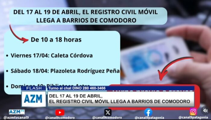 Del 17 al 19 de abril, el registro civil móvil llega a barrios de Comodoro