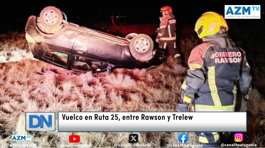 Vuelco en Ruta 25, entre Rawson y Trelew