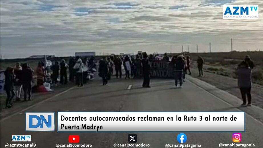 Docentes autoconvocados reclaman en la Ruta 3 al norte de Puerto Madryn