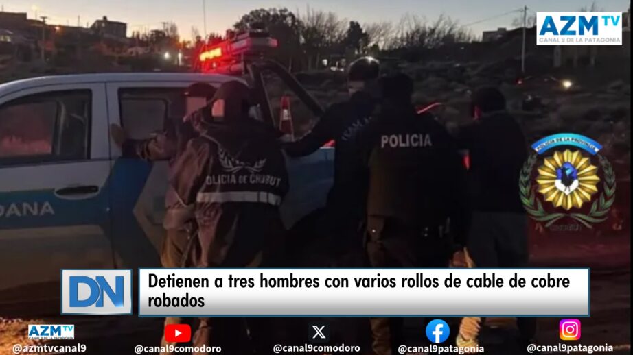 Detienen a tres hombres con varios rollos de cable de cobre robados