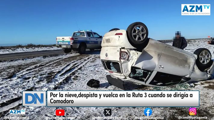 Por la nieve,despista y vuelca en la Ruta 3 cuando se dirigía a Comodoro