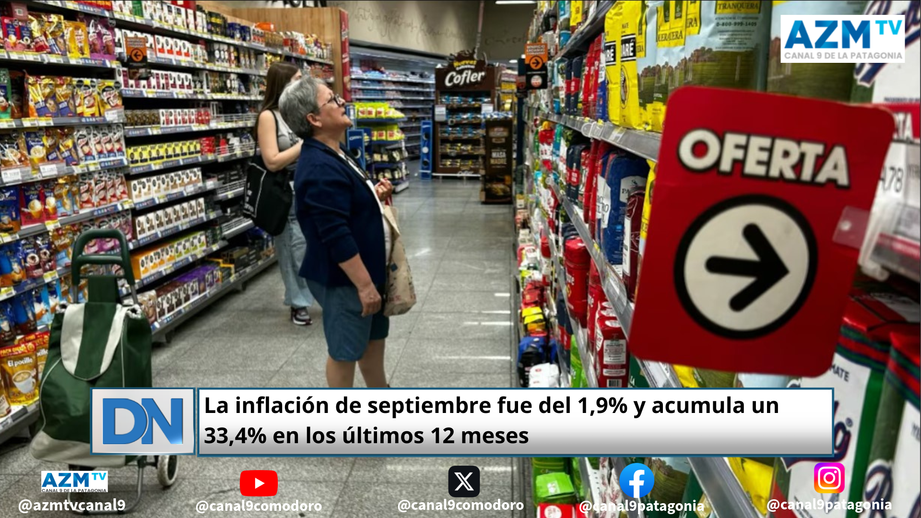 La inflación de septiembre fue del 1,9% y acumula un 33,4% en los últimos 12 meses